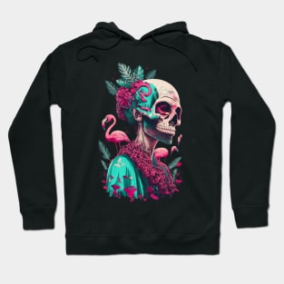 Pink Flamingo Skull Breast Cancer Awareness Halloween Hoodie